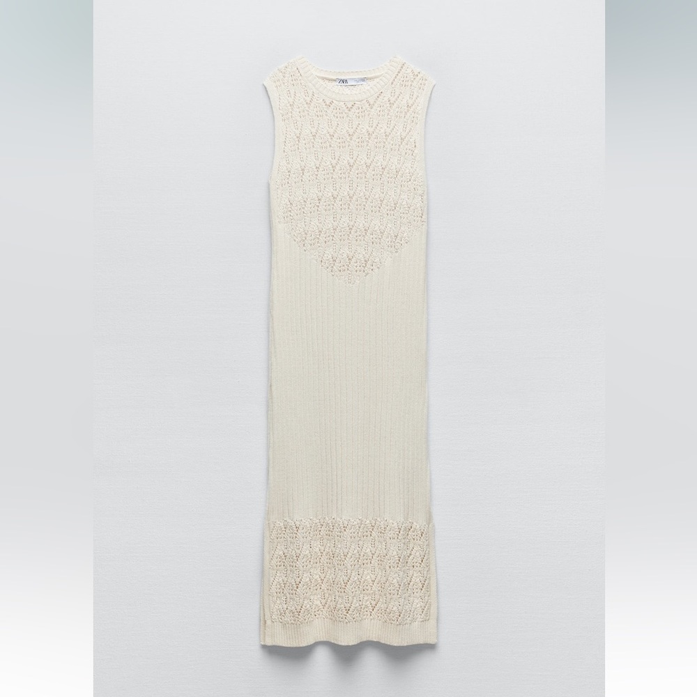 Zara SLEEVELESS KNIT DRESS. Ecru. Size M. New with Tags. - Picture 3 of 5